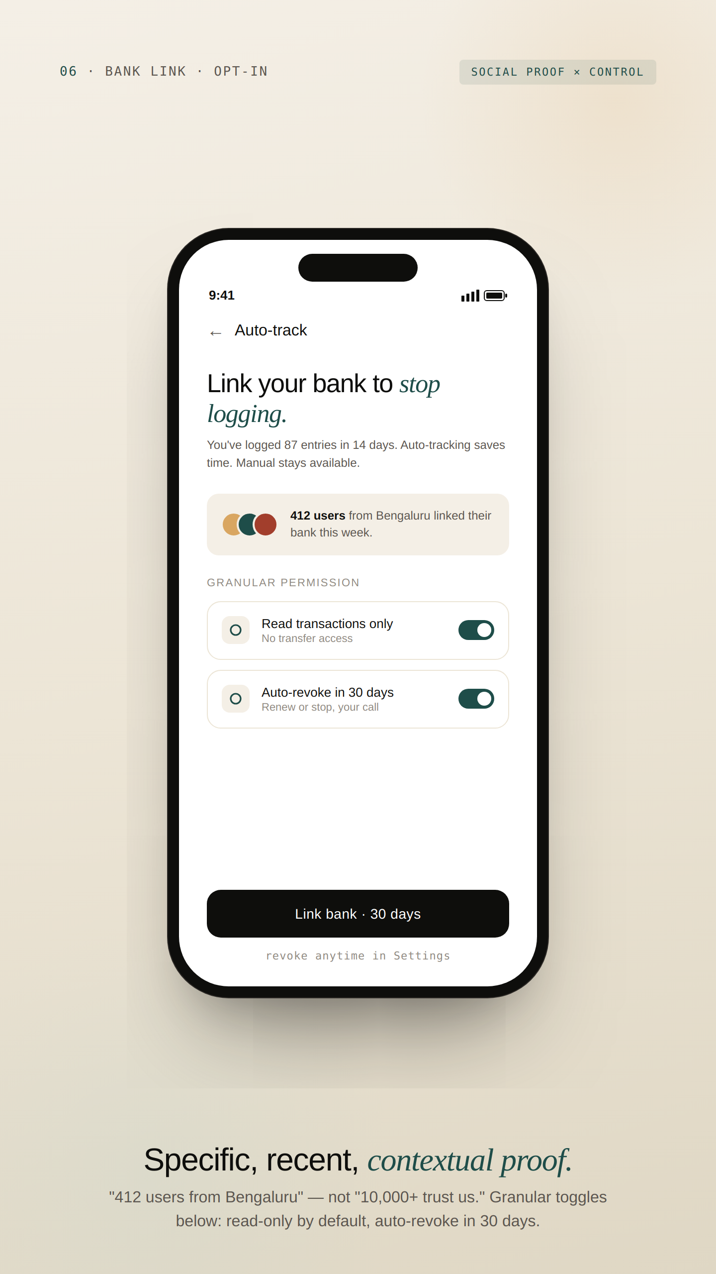 Screen 06 — Bank link opt-in