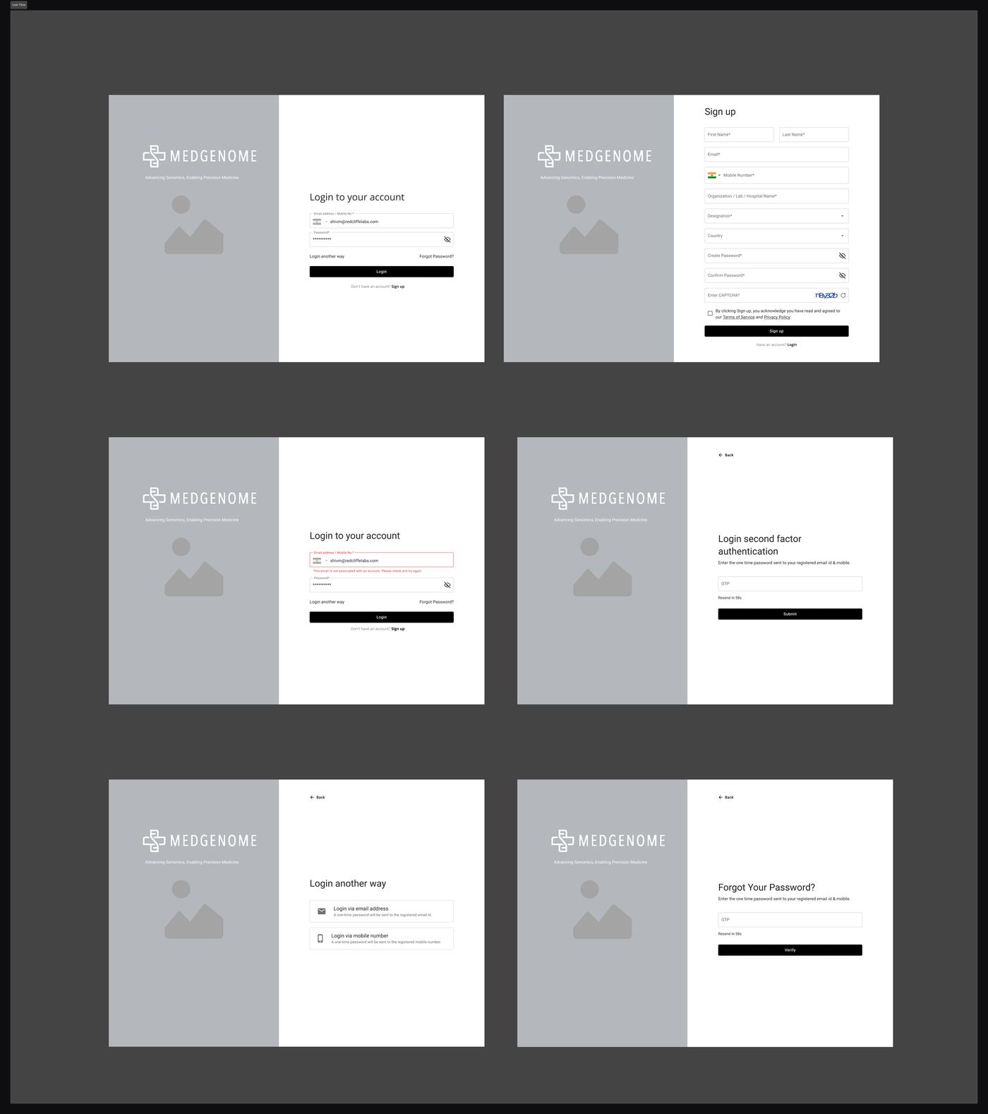 Lo-fi Wireframes &mdash; Login and Signup flows